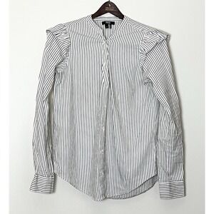 Paige Jenelle Collarless Ruffle Stripe Button Up‎ Shirt Women's Small White